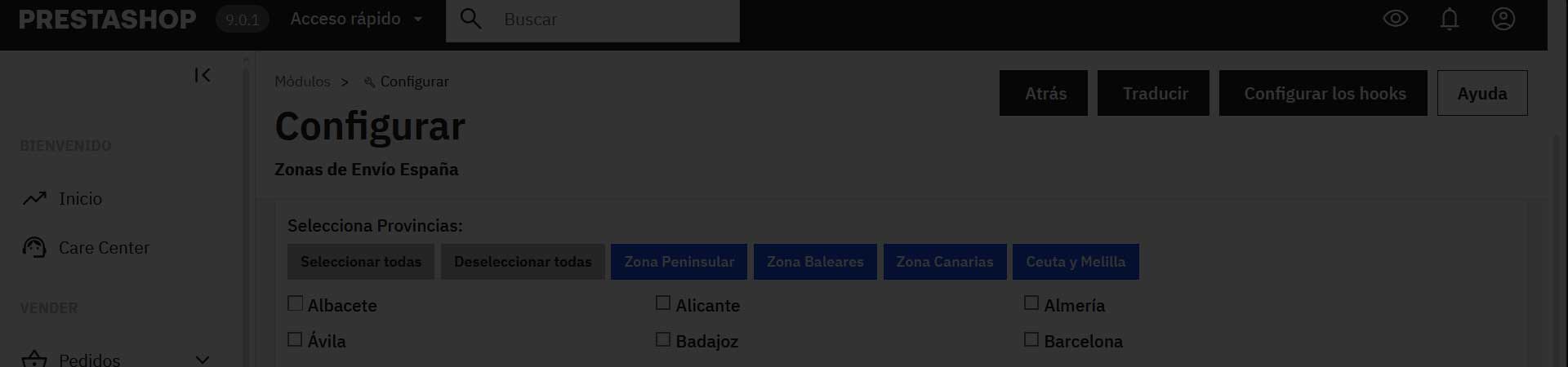Módulo Prestashop 9.x  Zonas Transporte España